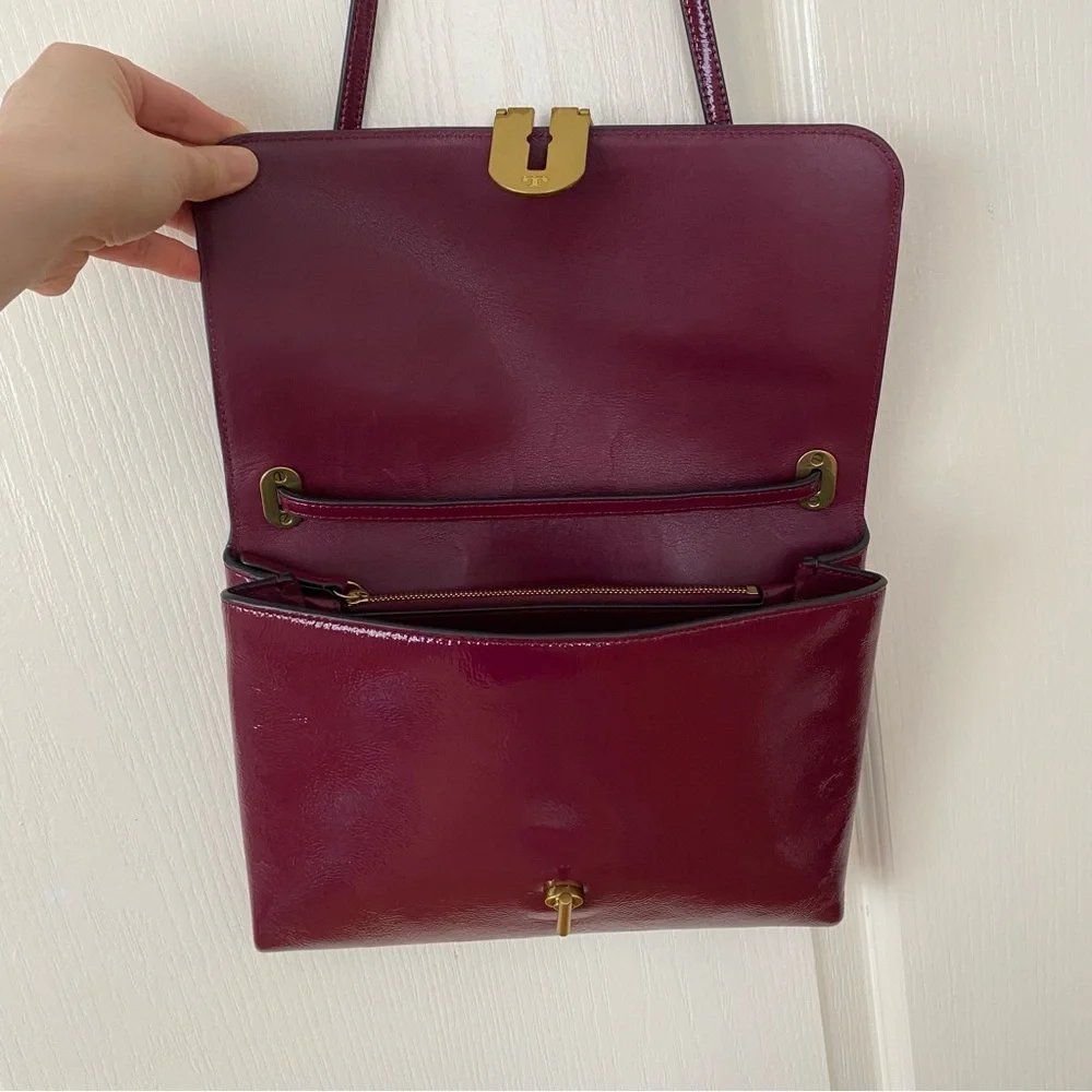 Tory Burch Burgundy Wine Red Maroon Patent Leather Shoulder Bag